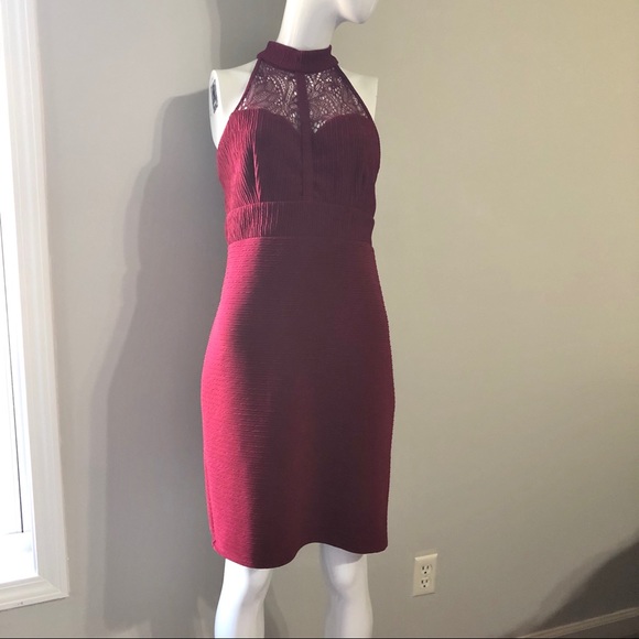 love J Dresses & Skirts - Red Wine Lace High Neck Dress L